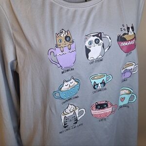 Secret Treasures Gray Cat Coffee Top Size Med/ Lg